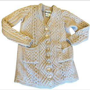 Aran Crafts Ireland 100% Merino Wool Cable-Knit Button Cardigan Sweater S 150Q